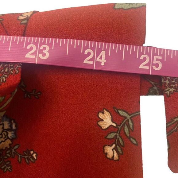 Everly Red Floral Button Front Blouse | Long Sleeve | Tie Cuff Top | Size M - Picture 11 of 11